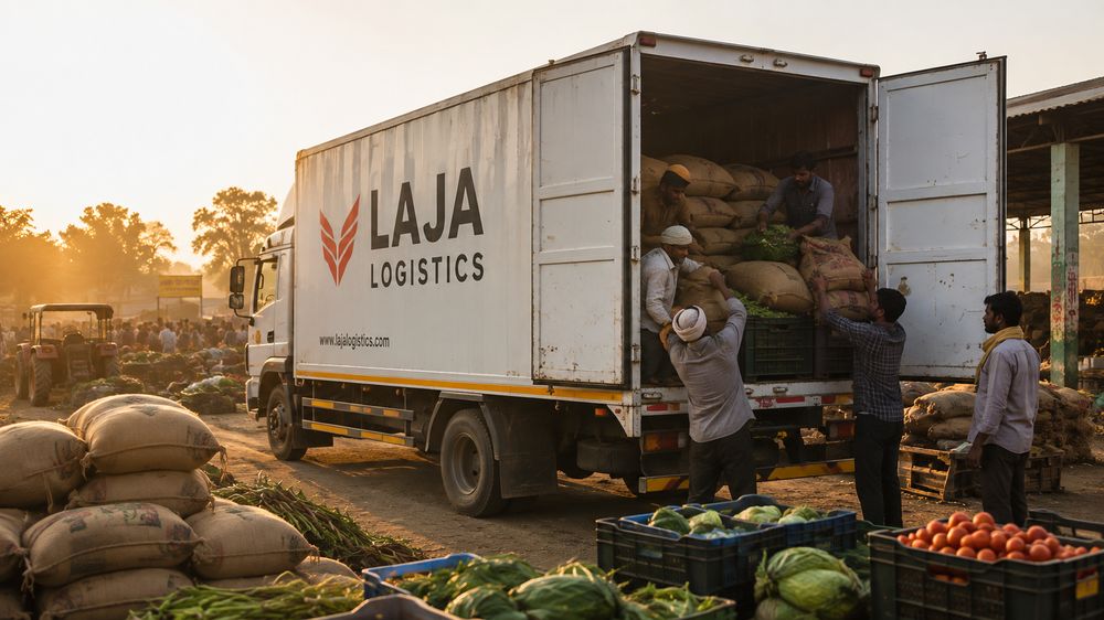 Laja Logistics truck at loading dock, used for agriculture and food transport